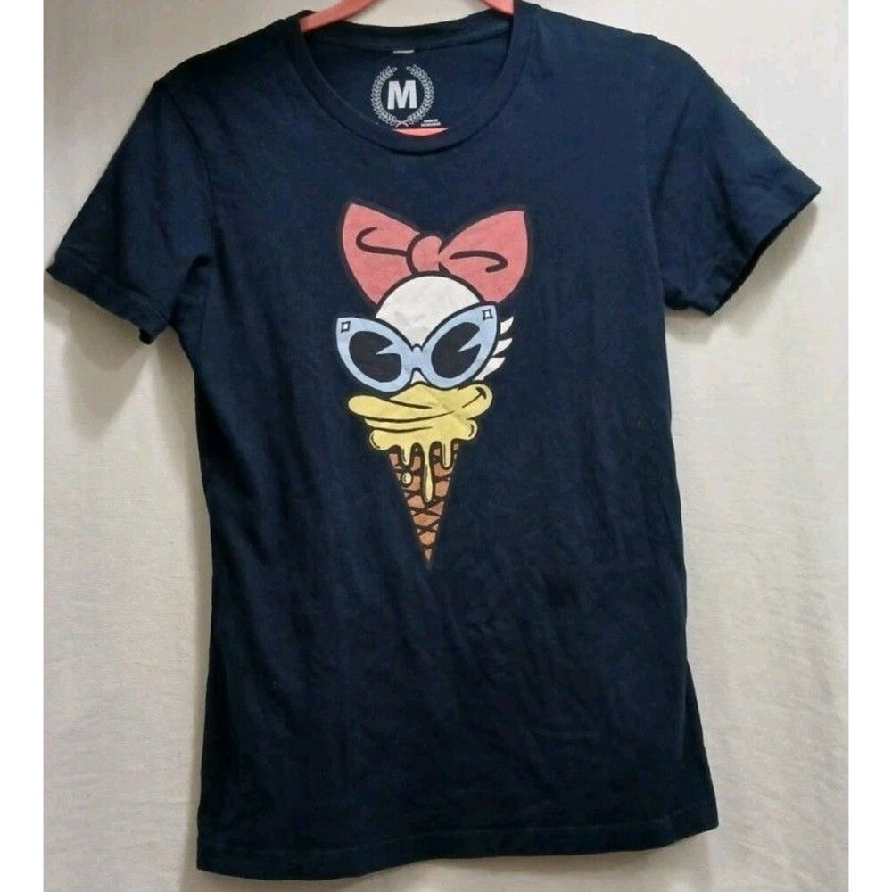 Daisy Duck Ice Cream T-Shirt Women's Medium Black Graphic Print Cartoon Tee Note